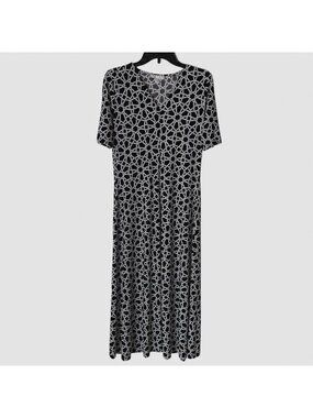 Chaus New York Women Short Sleeve Geometric Print Maxi Dress Size M